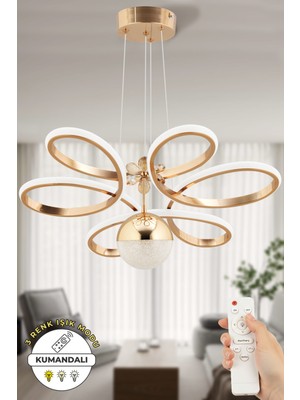 Layla Kumandalı 3 Renk Işık Dimmerli Gold Sarkıt LED Avize