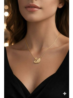 Skygo 316L Çelik Zincir Altın Renk Zirkon Taşlı Kuğu Kolye - TJ-BKO9149