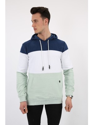 Evolaria Üç Şardonlu Kapşonlu Parçalı Kanguru Cepli Erkek Günlük Sweatshirt