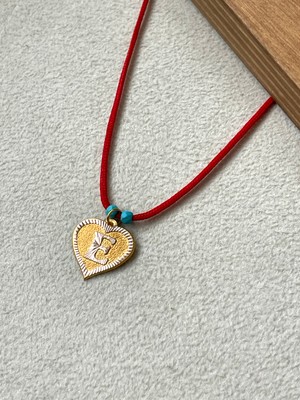 Rupen Kraft Kırmızı Ipli 14 Ayar Altın E Harfi Kolye Altın Kalpli Harf Kolye Altın Harf