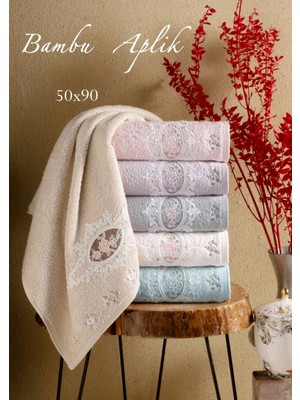 Arliva Home Bambu Nakışlı Dantelli 50X90 cm 6 Adet El Yüz Havlusu
