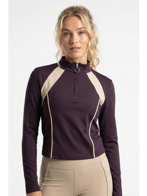 Rays 8326A Şeritli Fermuaralı Bluz Mürdüm