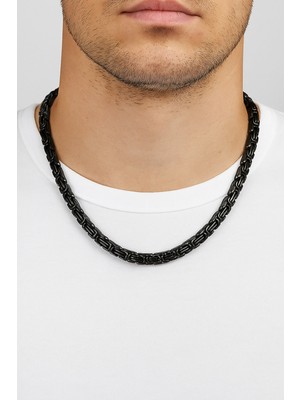 Normadia Siyah Çelik Kalın Erkek Zincir Kolye, Şık ve Dayanıklı Takı