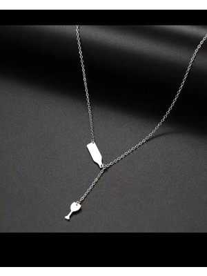 Normadia Paslanmaz Çelik Şarap Şişesi ve Kadeh Kolye Takımı