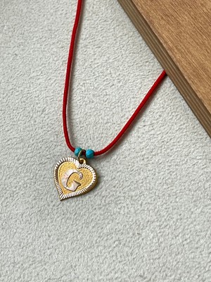 Rupen Kraft Kırmızı Ipli 14 Ayar Altın G Harfi Kolye Altın Kalpli Harf Kolye Altın Harf