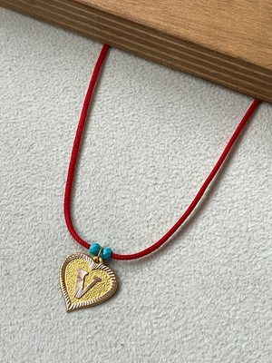 Rupen Kraft Kırmızı Ipli 14 Ayar Altın V Harfi Kolye Altın Kalpli Harf Kolye Altın Harf