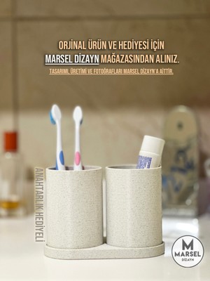 Marsel Dizayn Modern Banyo Düzenleyici V3 - Diş Fırçalık Seti - Ikili Set - Mermer Beyazı 10CM