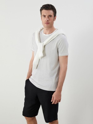 Lc Waikiki Yeni Sezon Bisiklet Yaka Çizgili Erkek Tişört