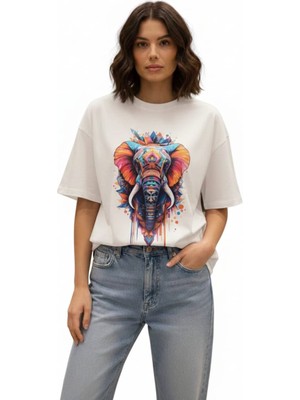 Texrium Fil Baskılı Oversize Rahat Kesim %100 Pamuk Kadın T-Shirt