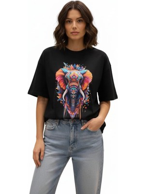 Texrium Fil Baskılı Oversize Rahat Kesim %100 Pamuk Kadın T-Shirt