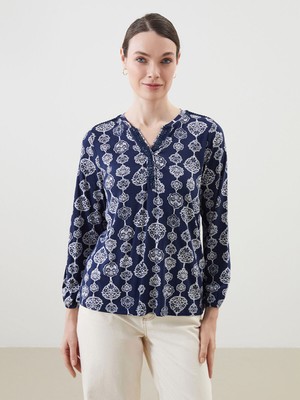 Lc Waikiki Yeni Sezon Kaçık Yaka Desenli Kadın Bluz
