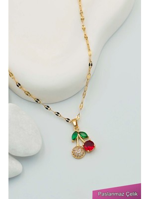 Normadia Kadın Gold Zincir Kiraz Kolye, Şık ve Zarif Takı Tasarımı