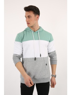 Evolaria Üç Şardonlu Kapşonlu Parçalı Kanguru Cepli Erkek Günlük Sweatshirt