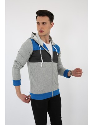 Evolaria Parçalı Kapşonlu Fermuarlı Erkek Günlük Sweatshirt