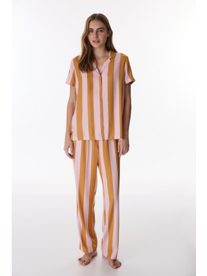 Penti Renkli Bella Çizgili Düğmeli Gömlek Pantolon Pijama Takımı