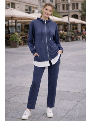 Puane Kadın Kapüşonlu Fermuarlı Tunik Pantolon Takımı