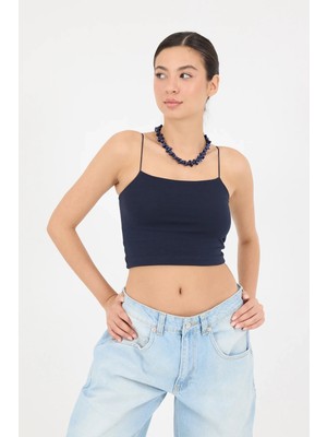 Hazelin Kadın Lacivert Ip Askılı Örme Büstiyer HZL24S-ZK12001