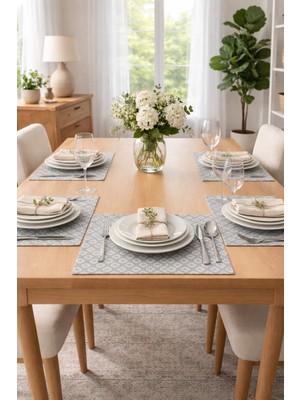 Rona Home Modern Rustik Çiçekli Dekoratif Masa Takımı - 6 Kişilik Amerikan Servis ve Runner Seti