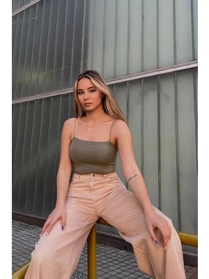 Hazelin Kadın Haki Ip Askılı Örme Büstiyer HZL24S-ZK12001