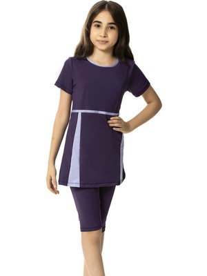 Hazelin Kız Çocuk Mor Lila Detaylı 6-13 Yaş Yarım Kol Taytlı  Mayo HZL24S-AR1171-23