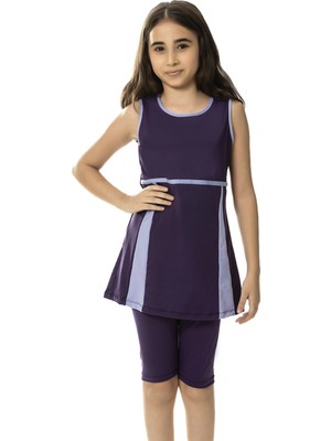 Hazelin Kız Çocuk Mor Lila Detaylı 6-13 Yaş Kolsuztaytlı Mayo HZL24S-AR1141
