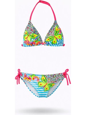 Hazelin Kız Çocuk Mavi Kelebek Desenli  2-8 Yaş Üçken Bikini Takım HZL24S-LC2134