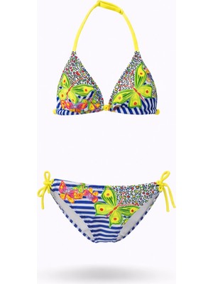 Hazelin Kız Çocuk Lacivert Kelebek Desenli  2-8 Yaş Üçken Bikini Takım HZL24S-LC2134