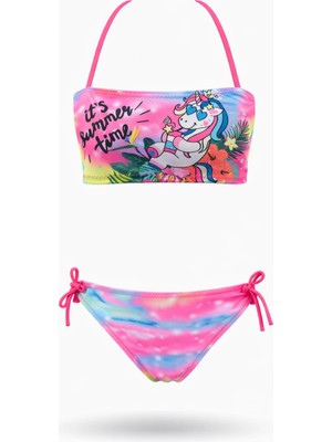 Hazelin Kız Çocuk Açık Pembe Desenli  2-8 Yaş Straplez Bikini Takım HZL24S-LC3652