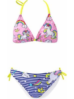 Hazelin Kız Çocuk Pembe Lacivert Unicorn Temalı Bikini Takım HZL25S-LC19049