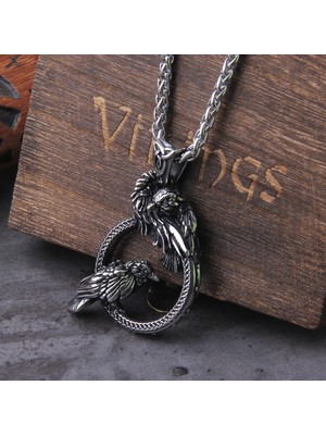 Normadia Paslanmaz Çelik Odin Huginn & Muninn Kolye, Şık ve Dayanıklı Takı