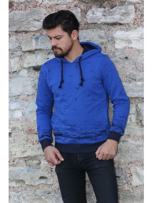 Evolaria Üç Iplik Kapşonlu Martı Desenli Erkek Günlük Sweatshirt