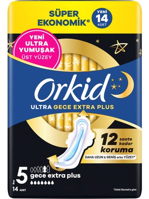 Orkid Ultra Hijyenik Ped Süper Ekonomik Paket Gece Extra Plus (Boy 5) 14 Adet Ped