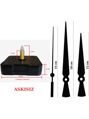 UltraMint Sessiz 1. Sınıf Akar Saat Mekanizması, 22MM Şaft, Askısız, Siyah Renk