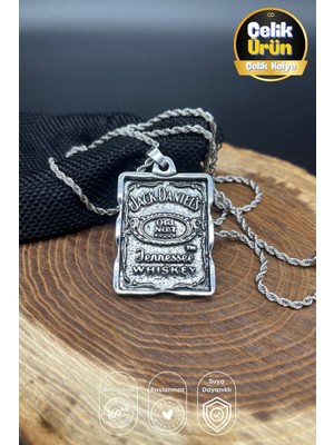 Normadia Retro Viski Çelik Madalyon Unisex Kolye, Burgu Zincirli, Şık Tasarım