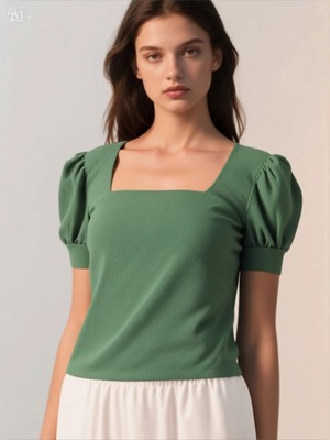 Hazelin Kadın Zümrüt Yeşil Kare Yaka Örme Bluz HZL22W-BD104091