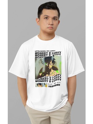 Sevbano Tasarım Monkey D. Luffy Baskılı Unisex Oversize One Piece Anime Tişört