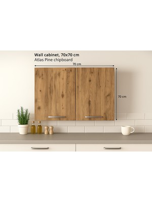 70LİK Atlas Çam Üst Modül, Mutfak Dolabı, Çok Amaçlı Dolap, Kiler Dolabı