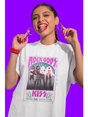 Sevbano Rock Metal Gods Efsane Müzik Grubu Kiss Baskılı Unisex Oversize Tişört