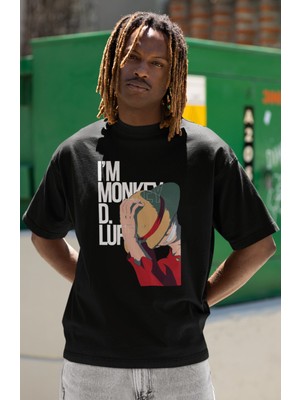 Sevbano Tasarım Im Monkey D. Luffy Baskılı Unisex Oversize Anime Dizi Karakter Tişört