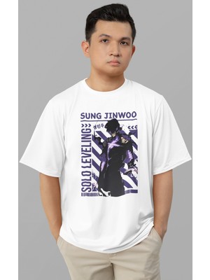 Sevbano Tasarım Sung Jın Woo Solo Leveling Arise Baskılı Unisex Oversize Anime Karakter Tişört