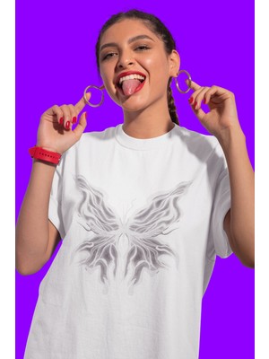 Sevbano Billie Eilish Kelebek Temalı Baskılı Unisex Oversize Şarkıcı Tişört