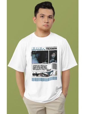 Sevbano Eren Yeager Yeagerist Baskılı Unisex Oversize Attack On Titan Anime Karakter Tişört