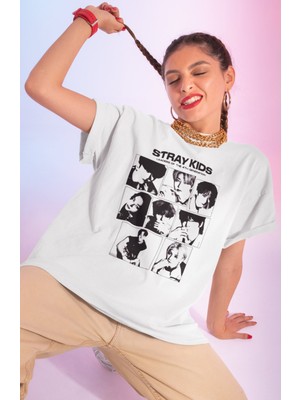 Sevbano Stray Kids Baskılı Unisex Oversize Müzik Grubu Tişört