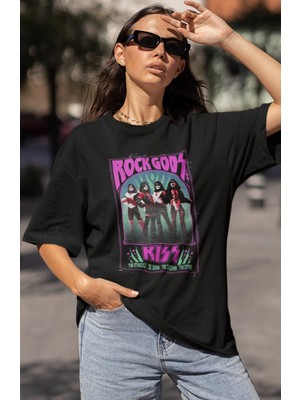 Sevbano Rock Metal Gods Efsane Müzik Grubu Kiss Baskılı Unisex Oversize Tişört