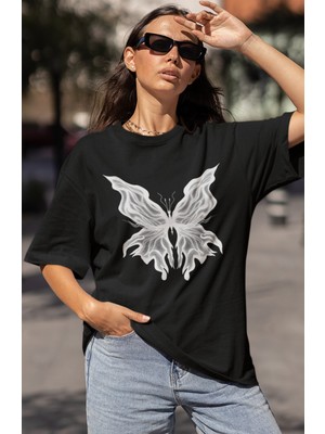 Sevbano Billie Eilish Kelebek Temalı Baskılı Unisex Oversize Şarkıcı Tişört