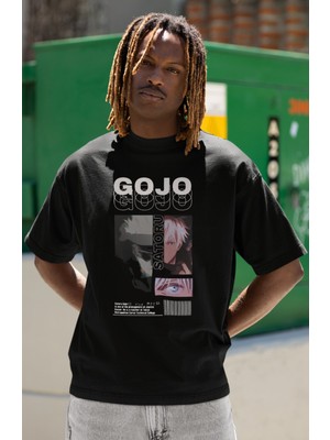 Sevbano Tasarım Gojo Satoru Jujutsu Kaisen Baskılı Unisex Oversize Anime Dizi Karakter Tişört