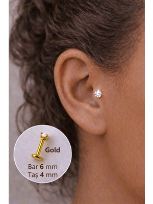 Sacce Scarves & Accessories 4 mm Tektaşlı 6 mm Çelik Piercing Gold Renkli