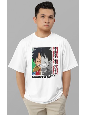 Sevbano Straw Hat Luffy Yazılı Monkey D. Luffy Baskılı Unisex Oversize One Piece Anime Tişört