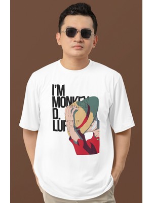 Sevbano Tasarım Im Monkey D. Luffy Baskılı Unisex Oversize Anime Dizi Karakter Tişört
