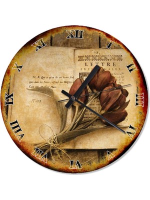 UltraMint Kırmızı Lale ve Kitap Temalı 30 cm Çap Duvar Saati, Şık ve Modern Tasarım